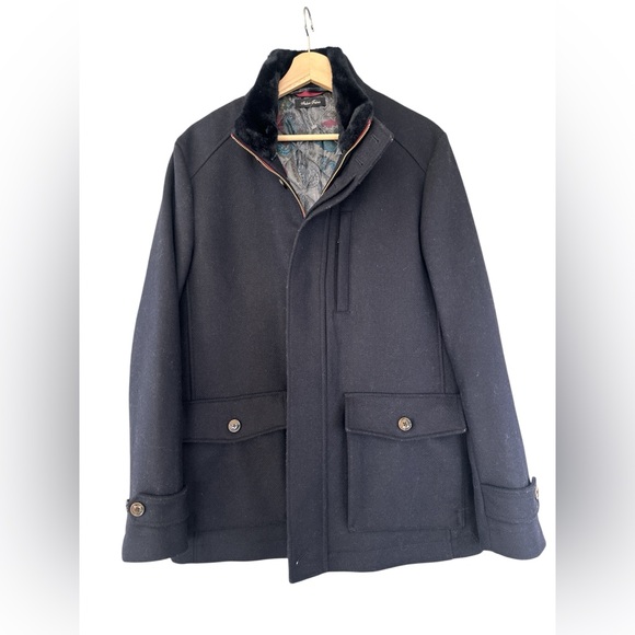 Ted Baker Men’s Bartley Wool Fur Collar Coat - Picture 3 of 14